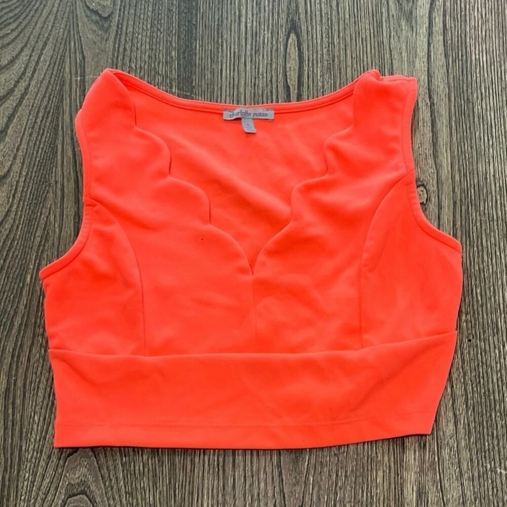 Charlotte Russe Womens Crop Top Sleeveless V-Neck Pullover Neon Orange Size S